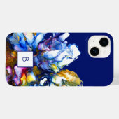 Coques Case-Mate iPhone Bleu foncé Abstrait Fluid Art Monogramme (Verso (horizontal))