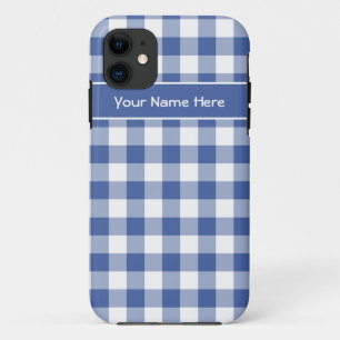 Coque iPhone 11 Bleu foncé et blanc En vichy Motif