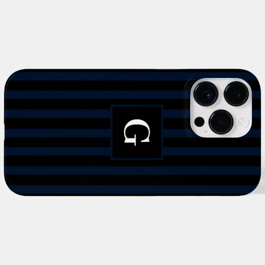 Coques Case-Mate iPhone Bleu foncé et noir simple Bleu simple Initiale (Verso (horizontal))
