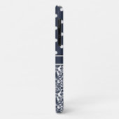 Coques Case-Mate iPhone Bleu foncé Monogramme Damas Pois Motif (Dos/Gauche)