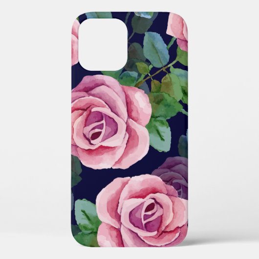 Coques Case-Mate iPhone Bleu foncé, Roses Roses Rose Aquarelle. (Verso)