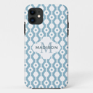 Coques Pour iPhone Bleu géométrique du monogramme de point