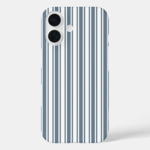 Coques iPhone 16 Bleu-gris et blanc bandes de bonbons Coque-Mate iP