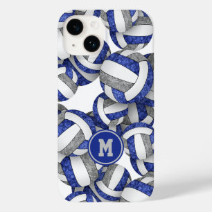Coque Pour iPhone 14 Bleu gris monogrammé filles volleyball