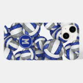Coques Case-Mate iPhone Bleu gris monogrammé filles volleyball (Verso (horizontal))