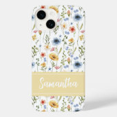 Coques Case-Mate iPhone Bleu Jaune Rose Nom de Fleur Sauvage à l'Aquarelle (Verso)