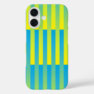 Coques iPhone 16 Bleu Jaune Vert Motif Rayé