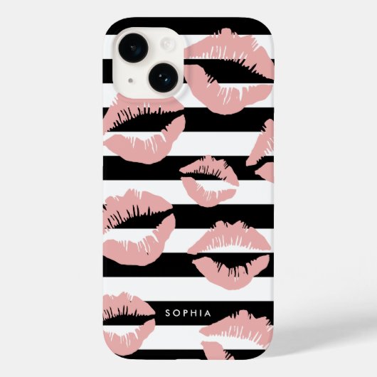 Coques Case-Mate iPhone Bleu lèvres Imprimer Baisers Noir & Blanc Bande (Verso)