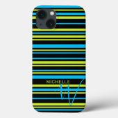 Coques Case-Mate iPhone Bleu Lime Vert Stripes Motif Monogramme (Verso)