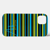 Coques Case-Mate iPhone Bleu Lime Vert Stripes Motif Monogramme (Verso (horizontal))