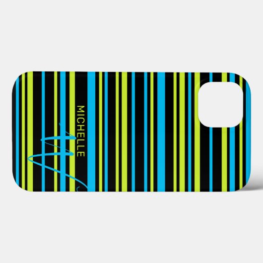 Coques Case-Mate iPhone Bleu Lime Vert Stripes Motif Monogramme (Verso (horizontal))