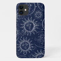 Bleu Magique Vintage Céleste Soleil Lune Étoiles