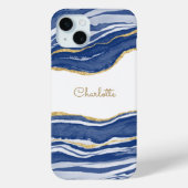 Coques Case-Mate iPhone Bleu Marbre Agate Parties scintillant or Personnal (Verso)