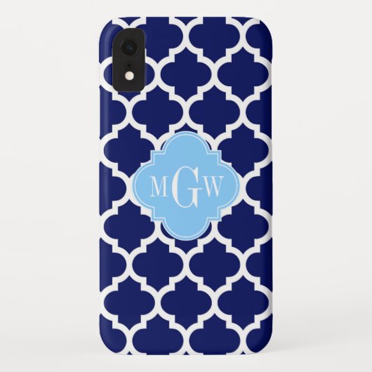 Coques Case-Mate iPhone Bleu Marine Blanc Marocain #5 Bleu Ciel Monogramme (Dos)