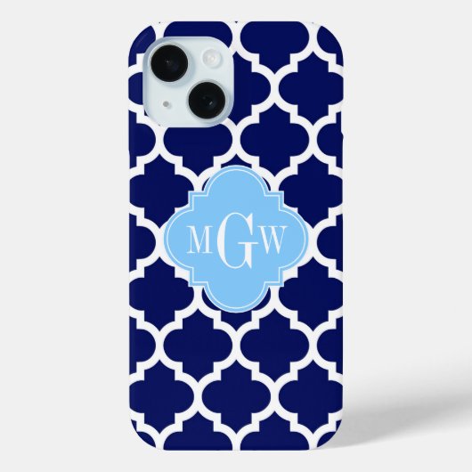 Coques Case-Mate iPhone Bleu marine blanc Marocain #5 Bleu ciel Nom Monogr (Verso)