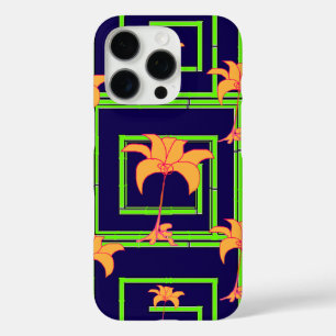 Coques iPhone 16 Pro Bleu Marine Géométrique Floral