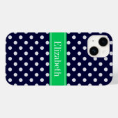 Coques Case-Mate iPhone Bleu Marine Points Blancs Vert Emeraude Monogramme (Verso (horizontal))