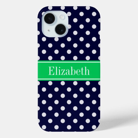 Coques Case-Mate iPhone Bleu marine pois émeraude vert Nom Monogramme (Verso)