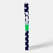 Coques Case-Mate iPhone Bleu marine pois émeraude vert Nom Monogramme (Verso / Gauche)