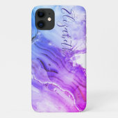 Coques Case-Mate iPhone Bleu mauve en granit de marbre simulé (Dos)