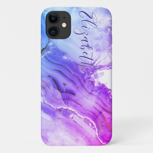 Coques Case-Mate iPhone Bleu mauve en granit de marbre simulé (Dos)
