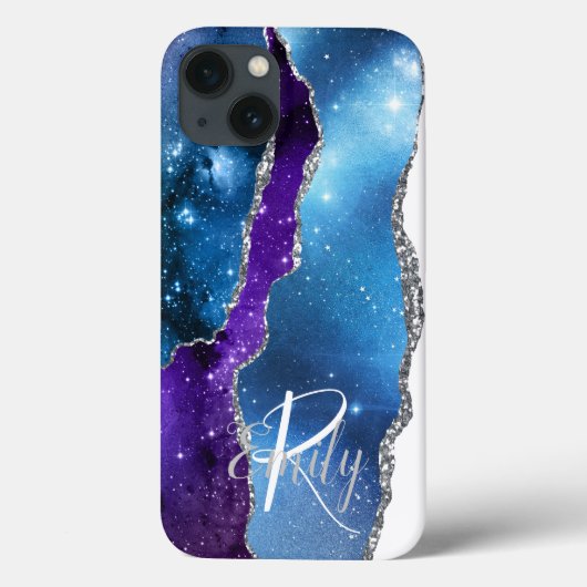 Coques Case-Mate iPhone Bleu mauve marbre Nom Abstrait Monogramme (Verso)