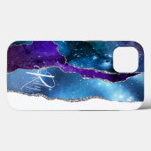 Coques Case-Mate iPhone Bleu mauve marbre Nom Abstrait Monogramme (Verso (horizontal))