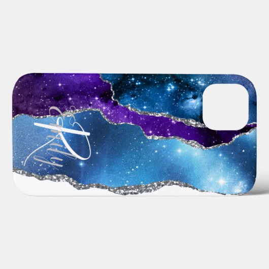 Coques Case-Mate iPhone Bleu mauve marbre Nom Abstrait Monogramme (Verso (horizontal))
