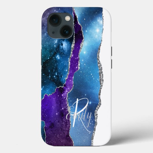 Coques Case-Mate iPhone Bleu mauve marbre Nom Abstrait Monogramme (Verso)