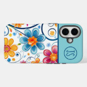 Coques Case-Mate iPhone Bleu Mod, Rose, Fleurs Jaunes Monogrammes (Verso (horizontal))