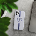 Coque iPhone 15 Pro Max Bleu | Monogramme à rayures chics<br><div class="desc">Améliorez votre style quotidien avec le bleu | Chic Stripes Monogram Téléphone Case, où l'élégance rencontre l'expression personnelle. Ce coque présente un monogramme joliment conçu avec des initiales serif audacieuses et classiques, affichées en évidence au centre, avec votre nom élégamment écrit ci-dessous. La combinaison de teintes bleues douces et de...</div>