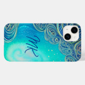 Coques Case-Mate iPhone Bleu monogramme et art Abstrait Turquoise (Verso (horizontal))