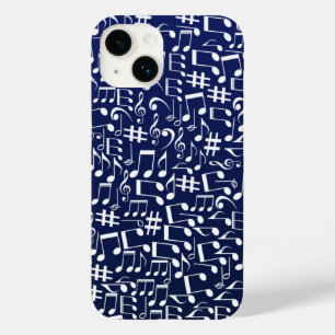 Coque Pour iPhone 14 Bleu Nuit Bleu de Cobalt Blanc Notes de Musique Da