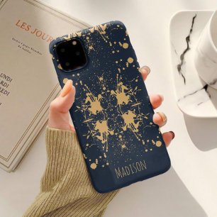 Coque Pour iPhone 14 Bleu Nuit et Or Motif Céleste