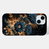 Coques Case-Mate iPhone Bleu Nuit Foncé & Or Rustique Floral Glam Bohème  (Verso (horizontal))