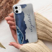 Coques Case-Mate iPhone Bleu Nuit Moderne Argenté Agate Métallisé