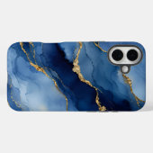 Coques Case-Mate iPhone Bleu Nuit Profond et Or Texture d'Agate à l'Encre (Verso (horizontal))