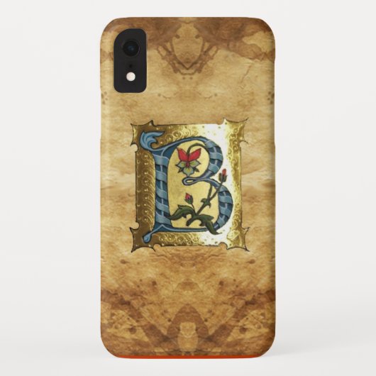 COQUES Case-Mate iPhone BLEU OR LETTRE B AVEC FLEURS MONOGRAMME (Dos)