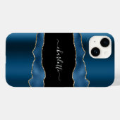 Coques Case-Mate iPhone Bleu or noir agate marbre nom script (Verso (horizontal))