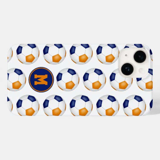 Coques Case-Mate iPhone bleu orange balle de football motif monogrammed (Verso (horizontal))