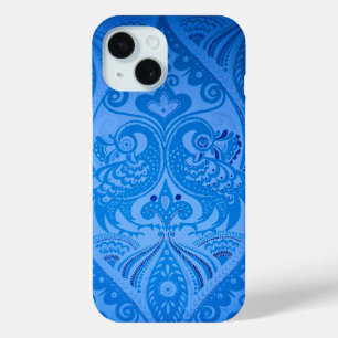 Coque Pour iPhone 15 Bleu Oriental Peacock Birds