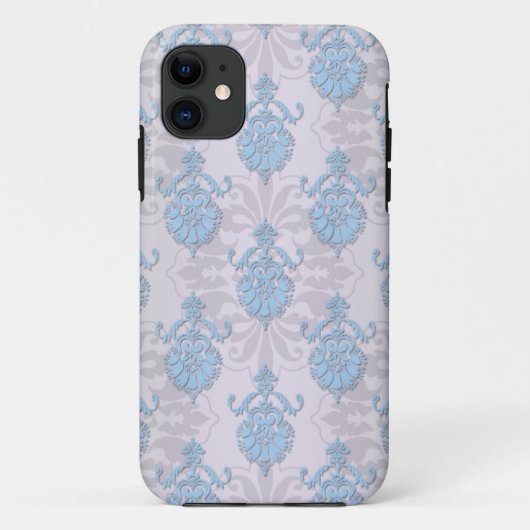 Coques Case-Mate iPhone Bleu pâle et blanc argenté Damassé (Dos)