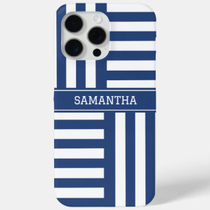 Coque iPhone 15 Pro Max Bleu personnalisé Bleu chic Nom blanc moderne