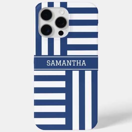 Coques Case-Mate iPhone Bleu personnalisé Bleu chic Nom blanc moderne (Verso)