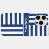 Coques Case-Mate iPhone Bleu personnalisé Bleu chic Nom blanc moderne (Verso (horizontal))