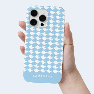 Coque iPhone 15 Pro Max Bleu personnalisé Moderne Houndstooth Motif Chic