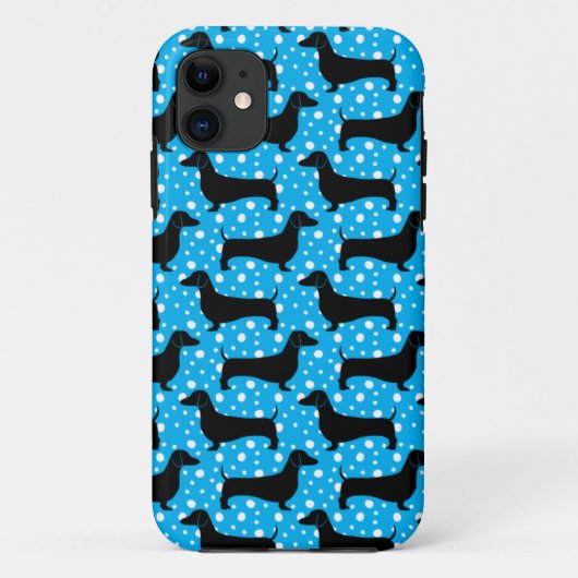 Coques Case-Mate iPhone Bleu Polka Dachshunds (Dos)