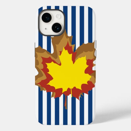 Coques Case-Mate iPhone Bleu rayures automnales avec Feuilles (Verso)