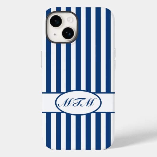 Coques Case-Mate iPhone Bleu rayures automnales avec monogramme (Verso)