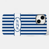 Coques Case-Mate iPhone Bleu rayures automnales avec monogramme (Verso (horizontal))
